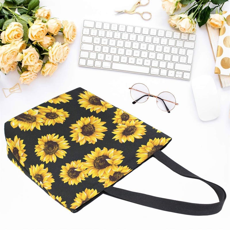 Naanle Sunflower Canvas Tote Bag Large Women Casual Shoulder Bag Handbag, Watercolor Sunflower Reusable Multipurpose Heavy Duty Shopping Grocery Cotton Bag for Outdoors. - Image 4